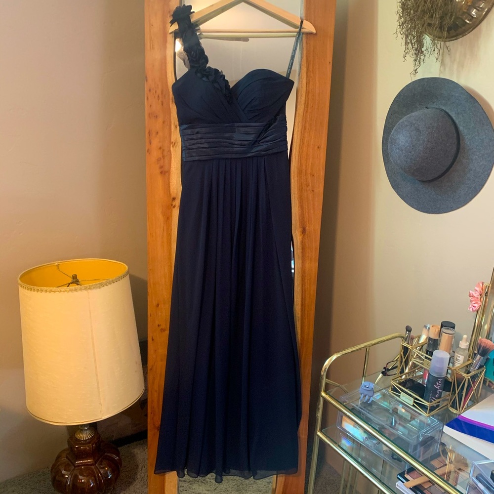 Bill Levkoff navy bridesmaid dress
